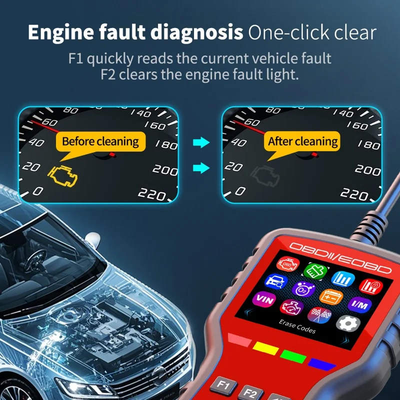 K2 OBD2 bil diagnostic scanner 40000+ koder farveskærm motor fejlkode reader clear tool - rød