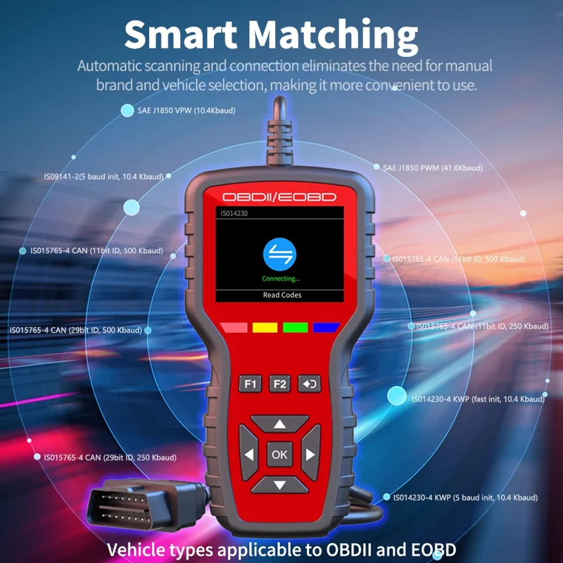 K2 OBD2 bil diagnostic scanner 40000+ koder farveskærm motor fejlkode reader clear tool - rød
