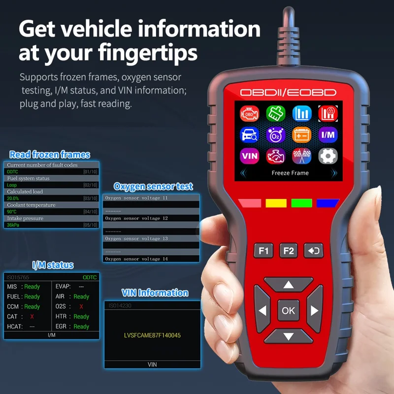 K2 OBD2 bil diagnostic scanner 40000+ koder farveskærm motor fejlkode reader clear tool - rød