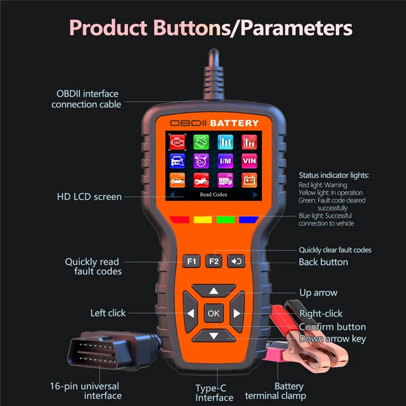 K2 Pro 2 в 1, сканер OBD2, тестер автомобильного аккумулятора, более 40000 кодов неисправностей, диагностический прибор для двигателя — оранжевый