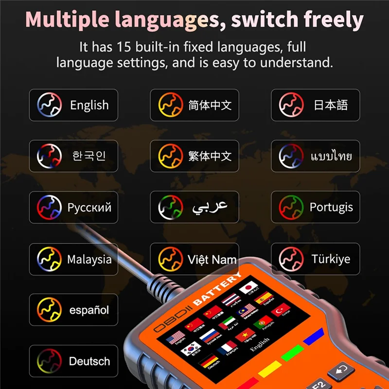 K2 Pro 2 в 1, сканер OBD2, тестер автомобильного аккумулятора, более 40000 кодов неисправностей, диагностический прибор для двигателя — оранжевый