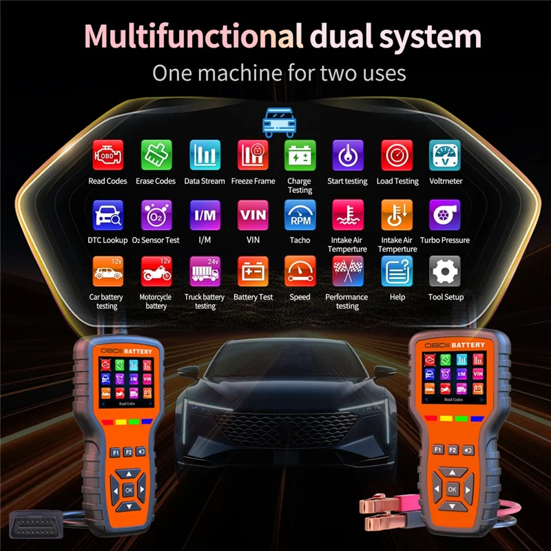 K2 Pro 2 в 1, сканер OBD2, тестер автомобильного аккумулятора, более 40000 кодов неисправностей, диагностический прибор для двигателя — оранжевый