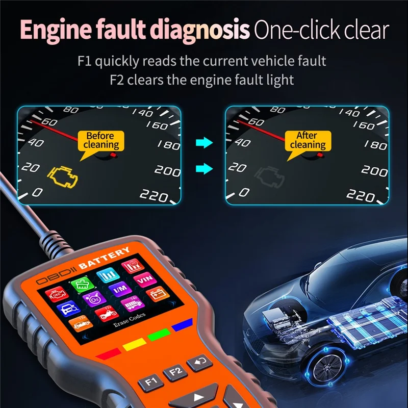 K2 Pro 2 в 1, сканер OBD2, тестер автомобильного аккумулятора, более 40000 кодов неисправностей, диагностический прибор для двигателя — оранжевый