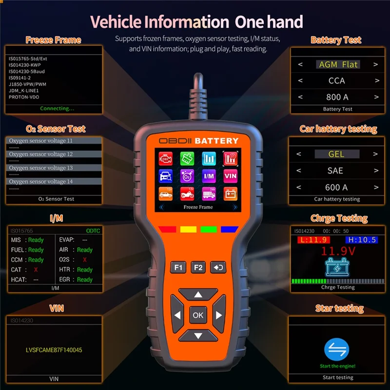 K2 Pro 2 в 1, сканер OBD2, тестер автомобильного аккумулятора, более 40000 кодов неисправностей, диагностический прибор для двигателя — оранжевый