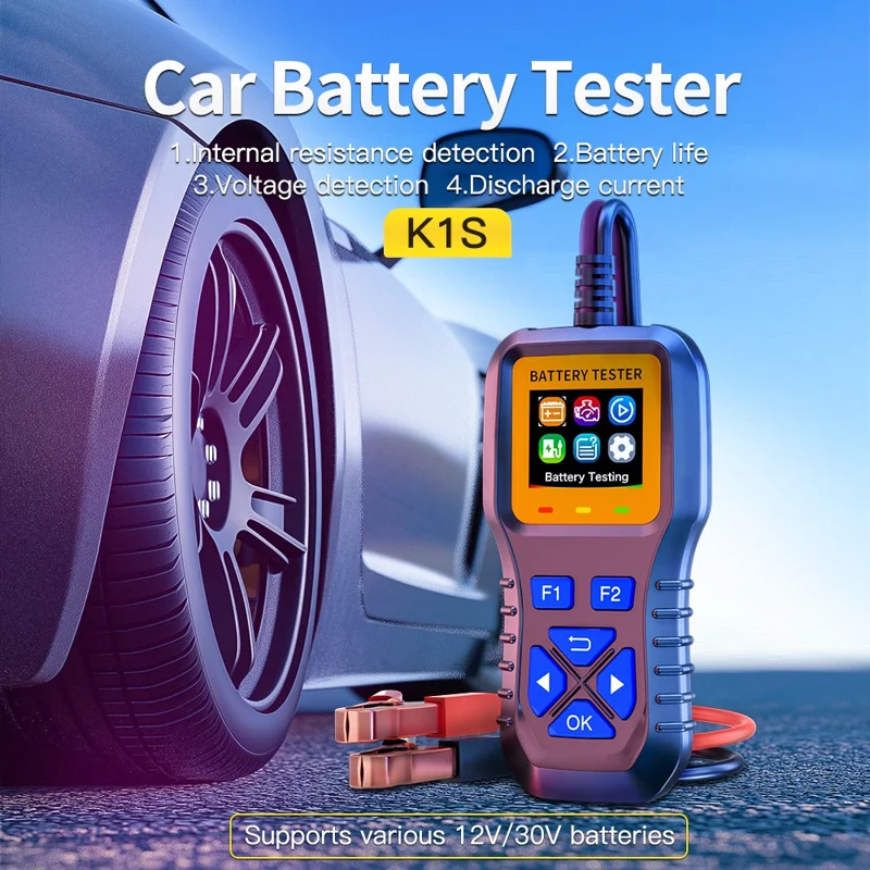 K1S Car Battery Tester 12V 24V 30V Lead Acid Battery Analyzer with CCA SOH Internal Resistance Test for Auto Motorcycle
