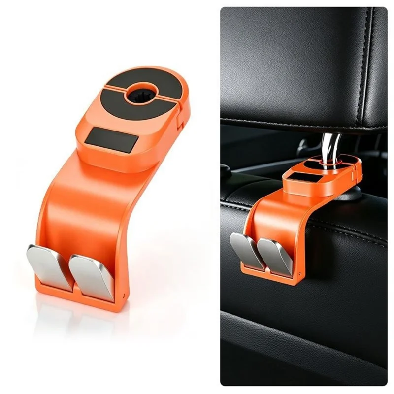 Car Seat Back Hanger Dual Hook 360 Degree Rotating Folding Hidden Storage Hanger for Vehicles - Orange