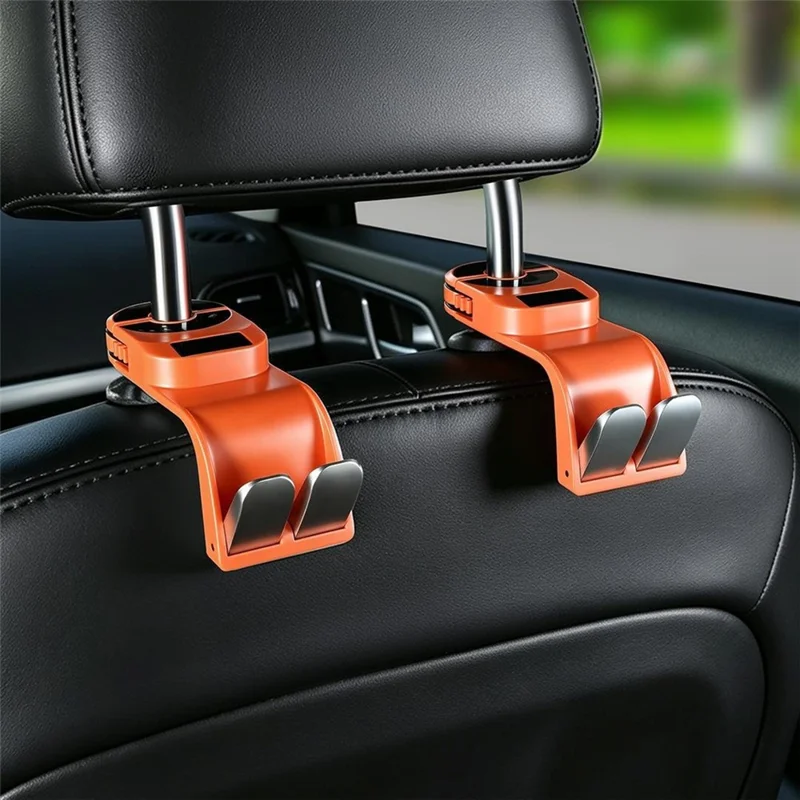 Car Seat Back Hanger Dual Hook 360 Degree Rotating Folding Hidden Storage Hanger for Vehicles - Orange