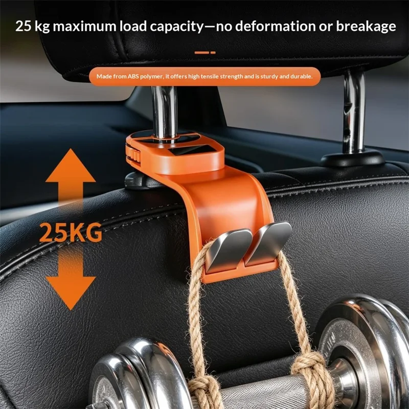 Car Seat Back Hanger Dual Hook 360 Degree Rotating Folding Hidden Storage Hanger for Vehicles - Orange