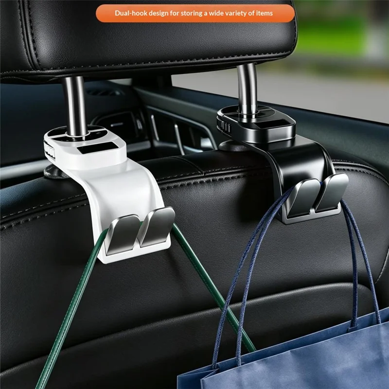 Car Seat Back Hanger Dual Hook 360 Degree Rotating Folding Hidden Storage Hanger for Vehicles - Black
