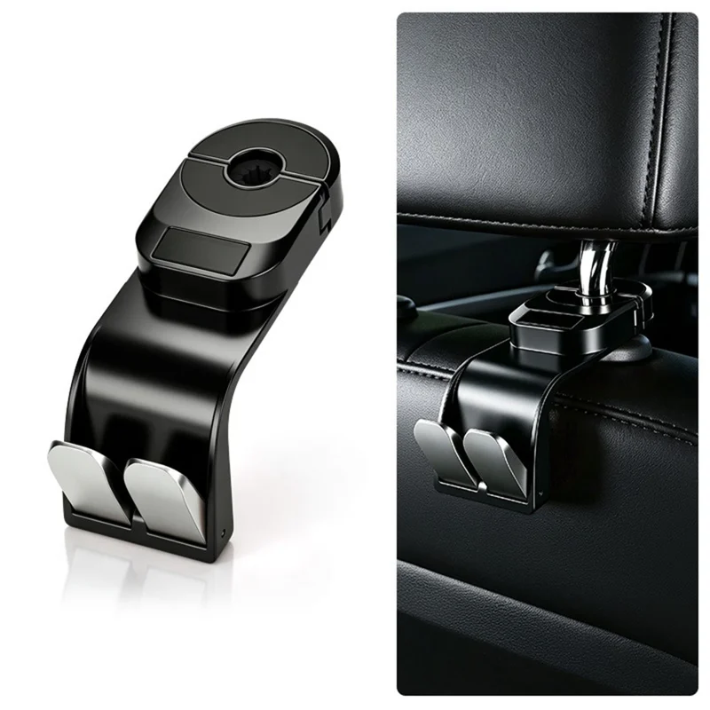 Car Seat Back Hanger Dual Hook 360 Degree Rotating Folding Hidden Storage Hanger for Vehicles - Black