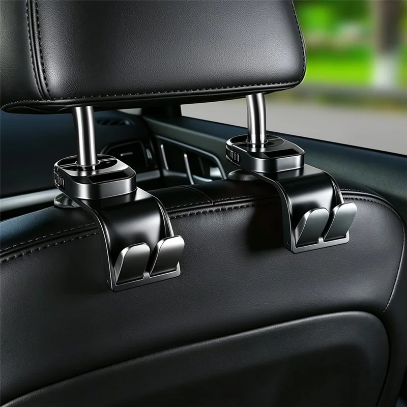 Car Seat Back Hanger Dual Hook 360 Degree Rotating Folding Hidden Storage Hanger for Vehicles - Black