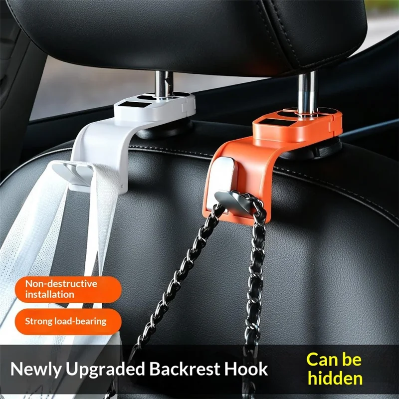 Car Seat Back Hanger Dual Hook 360 Degree Rotating Folding Hidden Storage Hanger for Vehicles - Black