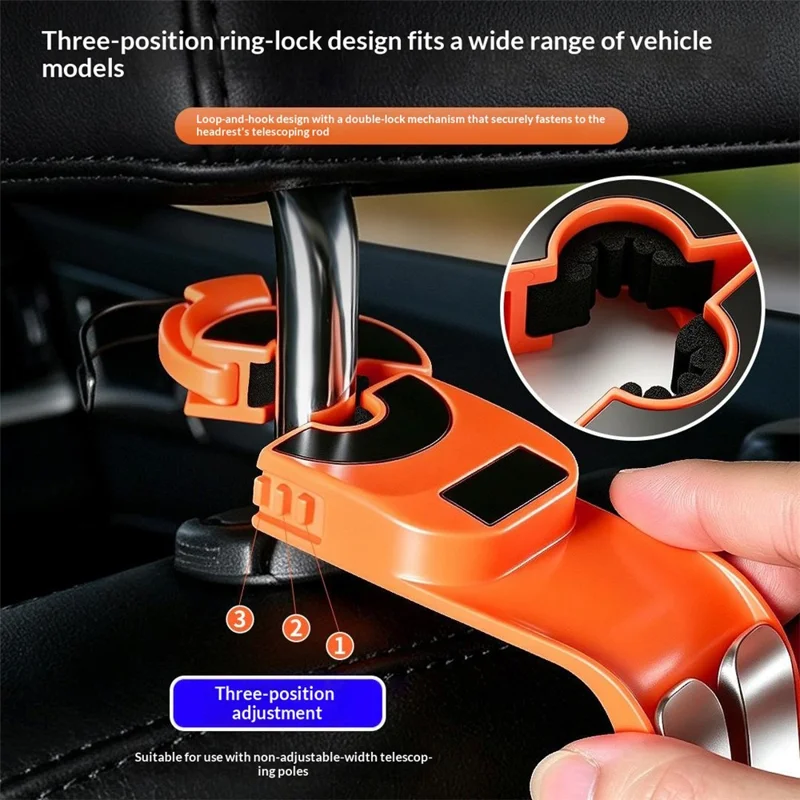 Car Seat Back Hanger Dual Hook 360 Degree Rotating Folding Hidden Storage Hanger for Vehicles - Black