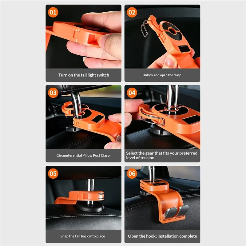 Car Seat Back Hanger Dual Hook 360 Degree Rotating Folding Hidden Storage Hanger for Vehicles - Black