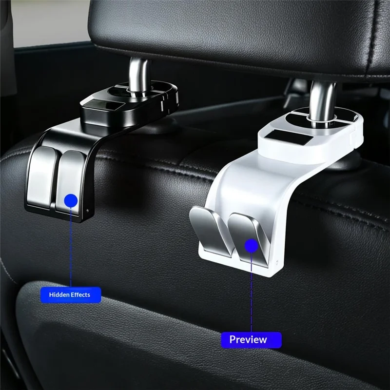 Car Seat Back Hanger Dual Hook 360 Degree Rotating Folding Hidden Storage Hanger for Vehicles - Black