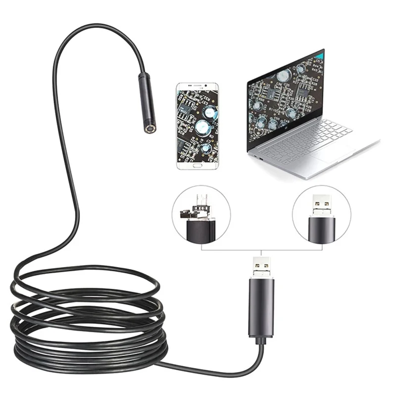 2m Hard Wire USB+Micro USB Endoscope Waterproof Inspection Camera with 6-LED and 5.5mm Camera Lens for Mobile Phone / Computer