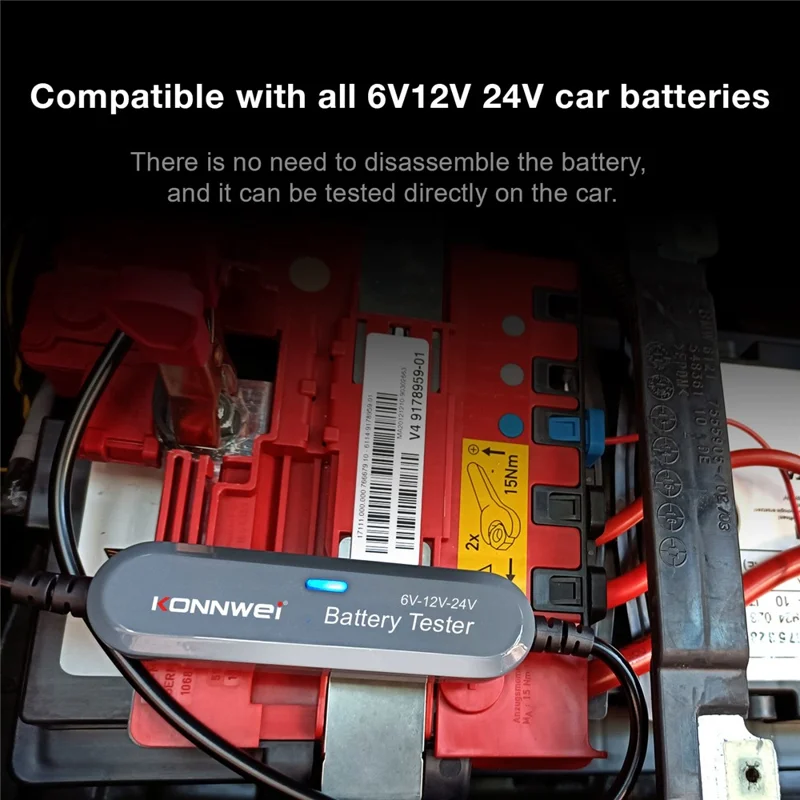 KONNWEI BK200 Multifunktions-Bluetooth-Batterietester für Auto, LKW, Motorrad, SUV, Boot, Yacht 6V 12V 24V Batterietester - Silber