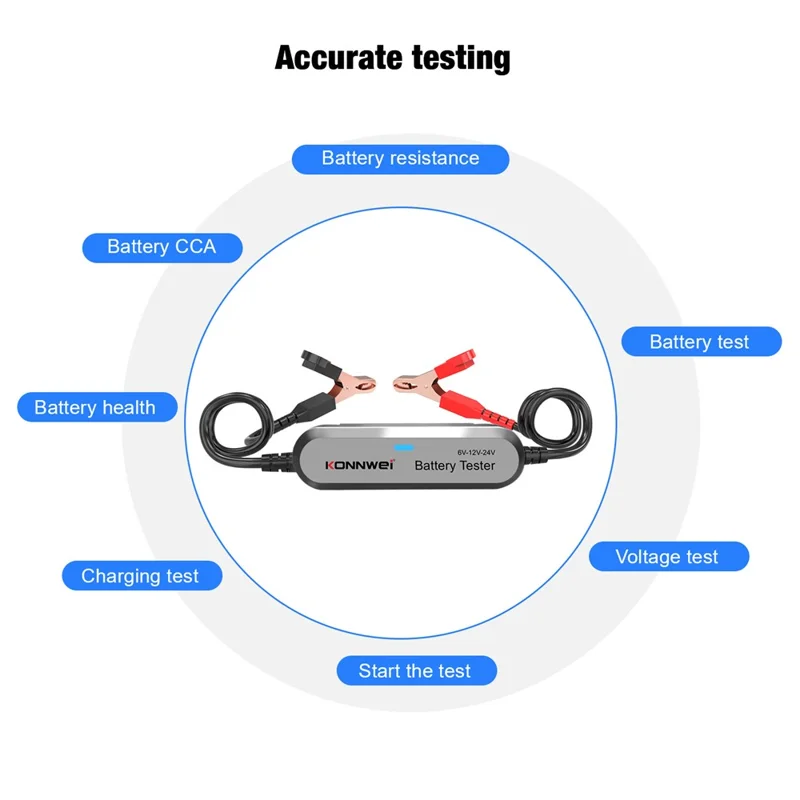 KONNWEI BK200 Multifunktions-Bluetooth-Batterietester für Auto, LKW, Motorrad, SUV, Boot, Yacht 6V 12V 24V Batterietester - Silber