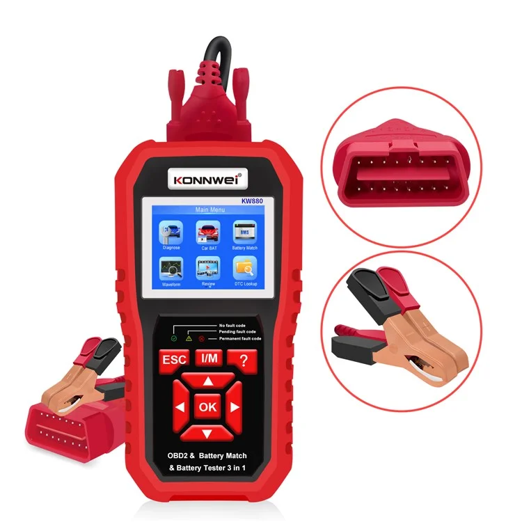 Ferramentas de diagnóstico automotivo KONNWEI KW880 e testador de bateria de carro & Dispositivo detector multi-função 3 em 1