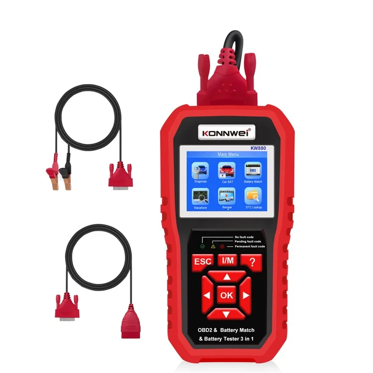 Ferramentas de diagnóstico automotivo KONNWEI KW880 e testador de bateria de carro & Dispositivo detector multi-função 3 em 1