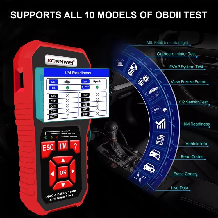 KONNWEI KW890 Car Diagnostic Instrument + Car Battery Detector + Oil Light Reset Multi-Function Car Tester