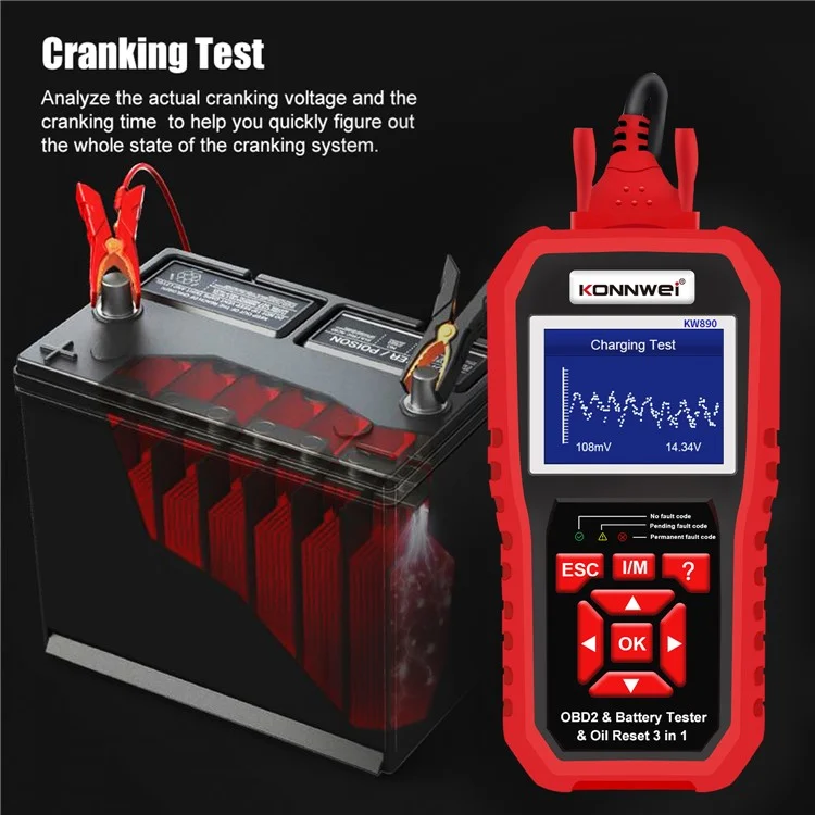 KONNWEI KW890 Car Diagnostic Instrument + Car Battery Detector + Oil Light Reset Multi-Function Car Tester