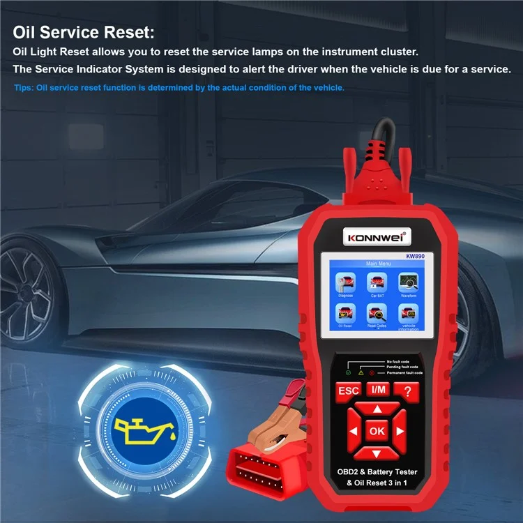KONNWEI KW890 Car Diagnostic Instrument + Car Battery Detector + Oil Light Reset Multi-Function Car Tester