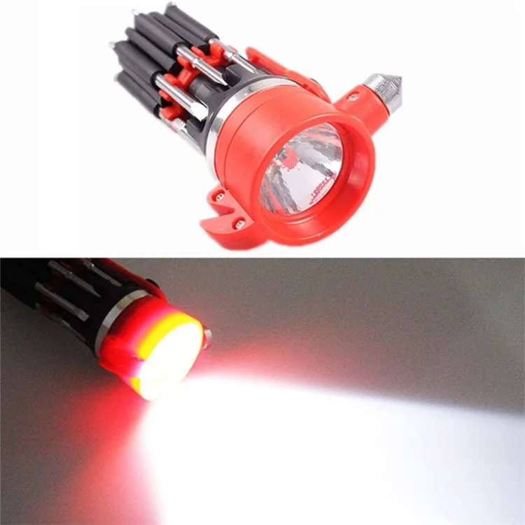 8 em 1 Martelo de Segurança para Carro com Cortador de Cinto de Segurança Multifuncional Chaves de Fenda Ferramentas para Carro com Luz LED