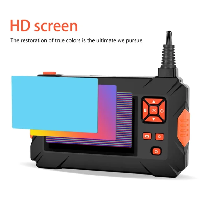 P130 5m Hard Wire Industrial Endoscope 8mm Three-Lens 4.3-inch HD Borescope Pipe Camera IP68 Waterproof - Orange