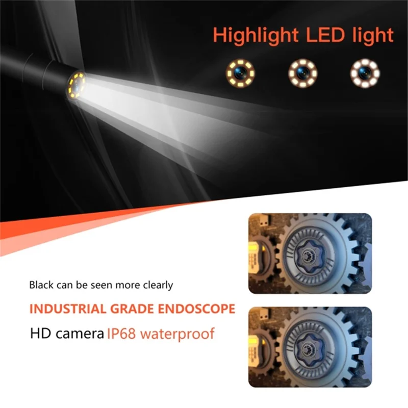 P130 5m Hard Wire Industrial Endoscope 8mm Three-Lens 4.3-inch HD Borescope Pipe Camera IP68 Waterproof - Orange