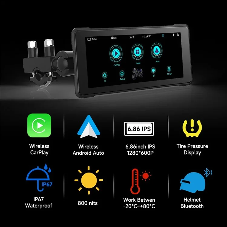 R5019 6.86-inch Touch Screen Motorcycle Camcorder Screen Wireless Android Auto Carplay Display Screen