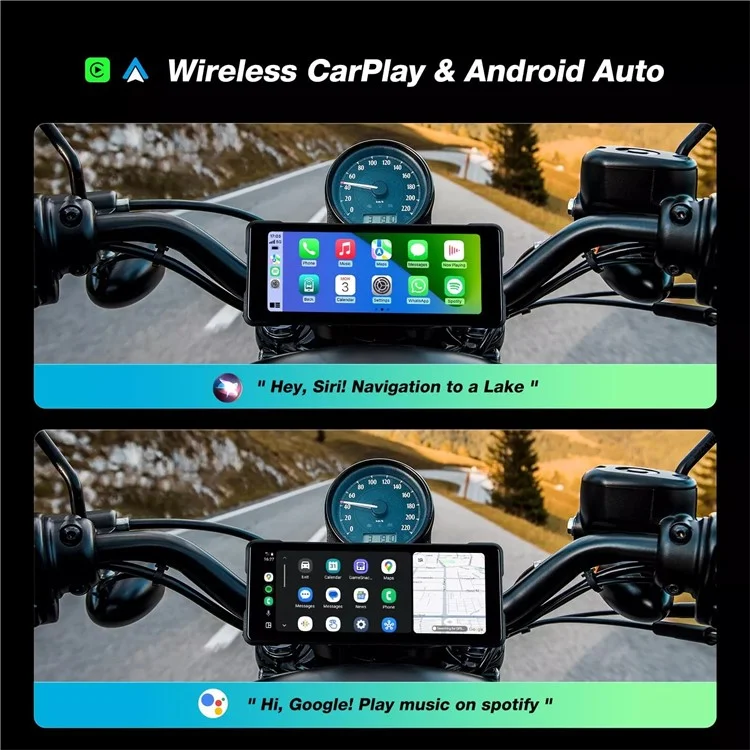 R5019 Dual Camera 6.86-inch Touch Screen Motorcycle Camcorder Wireless Android Auto Carplay Motorbike DVR