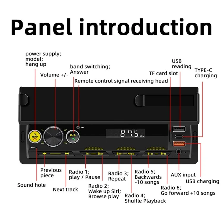 Lecteur multimédia MP3 Bluetooth pour voiture D160 avec radio FM et lecture de musique sans perte