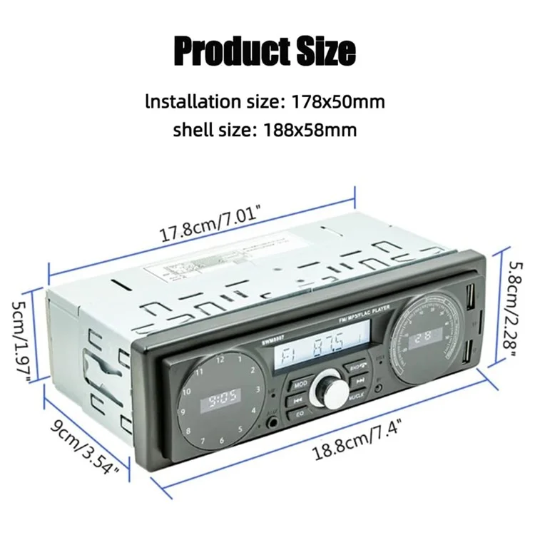 Lecteur MP3 Bluetooth universel pour voiture 8807 avec USB, fente pour carte TF et radio MP3 sans perte