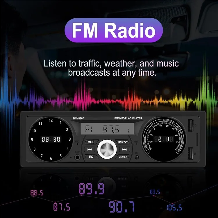 Lecteur MP3 Bluetooth universel pour voiture 8807 avec USB, fente pour carte TF et radio MP3 sans perte