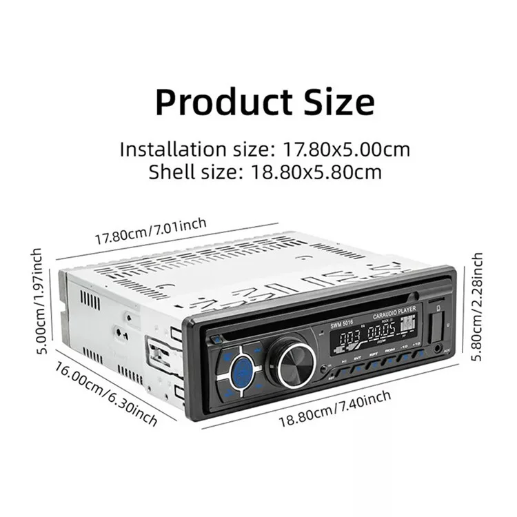 SWM-5015 Reproductor de MP3 para automóvil de un solo DIN con Bluetooth, multimedia, radio FM, CD, VCD y DVD