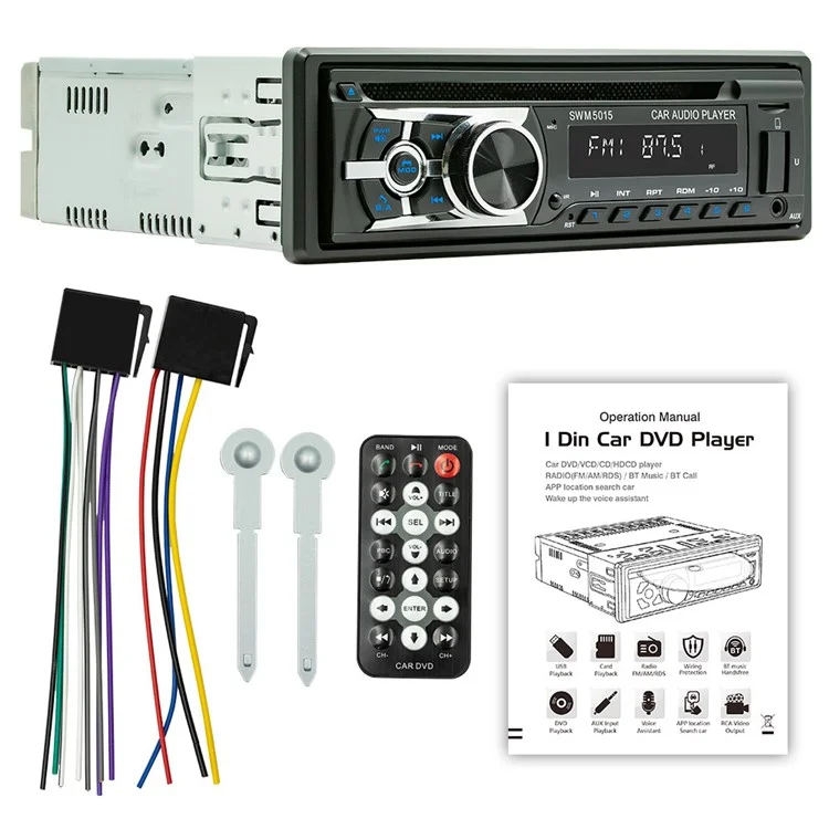 SWM-5015 Reproductor de MP3 para automóvil de un solo DIN con Bluetooth, multimedia, radio FM, CD, VCD y DVD