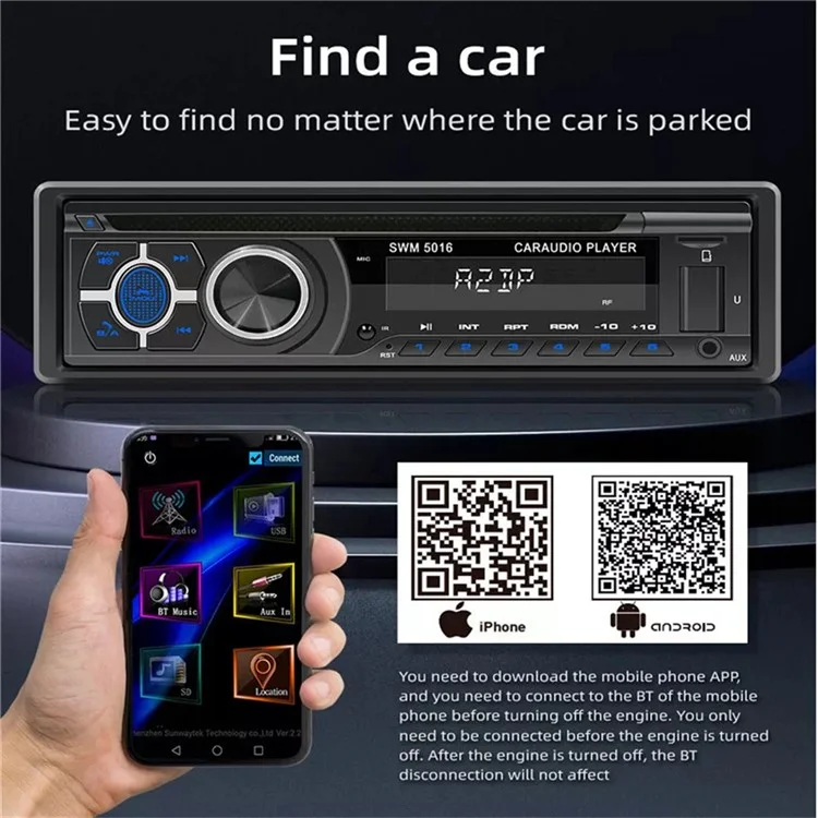 SWM-5015 Reproductor de MP3 para automóvil de un solo DIN con Bluetooth, multimedia, radio FM, CD, VCD y DVD