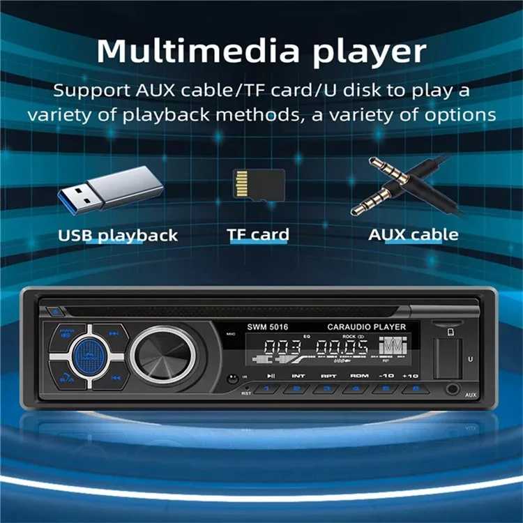 SWM-5015 Reproductor de MP3 para automóvil de un solo DIN con Bluetooth, multimedia, radio FM, CD, VCD y DVD