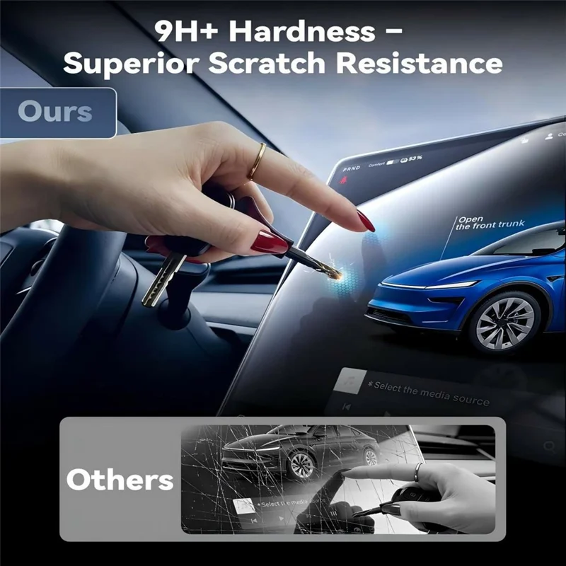 For Tesla Model 3 (2017-2023) / Model Y (2020-2025) Tempered Glass Film Car Display Navigation + Rearview Mirror Screen Protector - Transparent