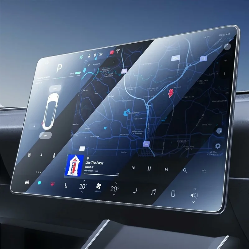 For Tesla Model 3 (2017-2023) / Model Y (2020-2025) Tempered Glass Film Car Display Navigation + Rearview Mirror Screen Protector - Transparent