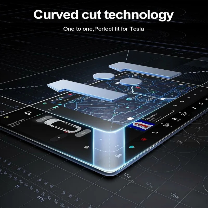 For Tesla Model 3 (2017-2023) / Model Y (2020-2025) Tempered Glass Film Car Display Navigation + Rearview Mirror Screen Protector - Transparent