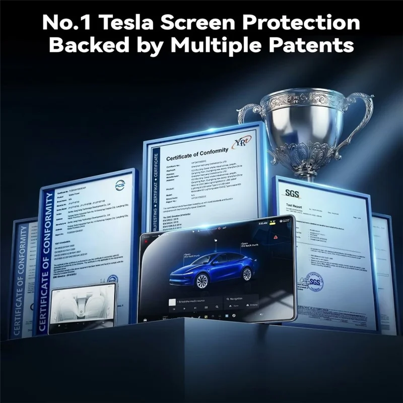 For Tesla Model 3 (2017-2023) / Model Y (2020-2025) Tempered Glass Film Car Display Navigation + Rearview Mirror Screen Protector - Transparent