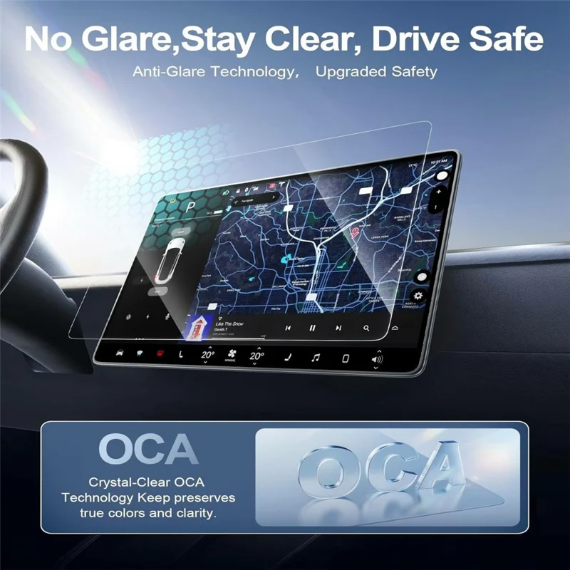 For Tesla Model 3 (2017-2023) / Model Y (2020-2025) Tempered Glass Film Car Display Navigation + Rearview Mirror Screen Protector - Transparent