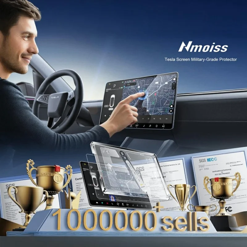 For Tesla Model 3 (2017-2023) / Model Y (2020-2025) Tempered Glass Film Car Display Navigation + Rearview Mirror Screen Protector - Transparent