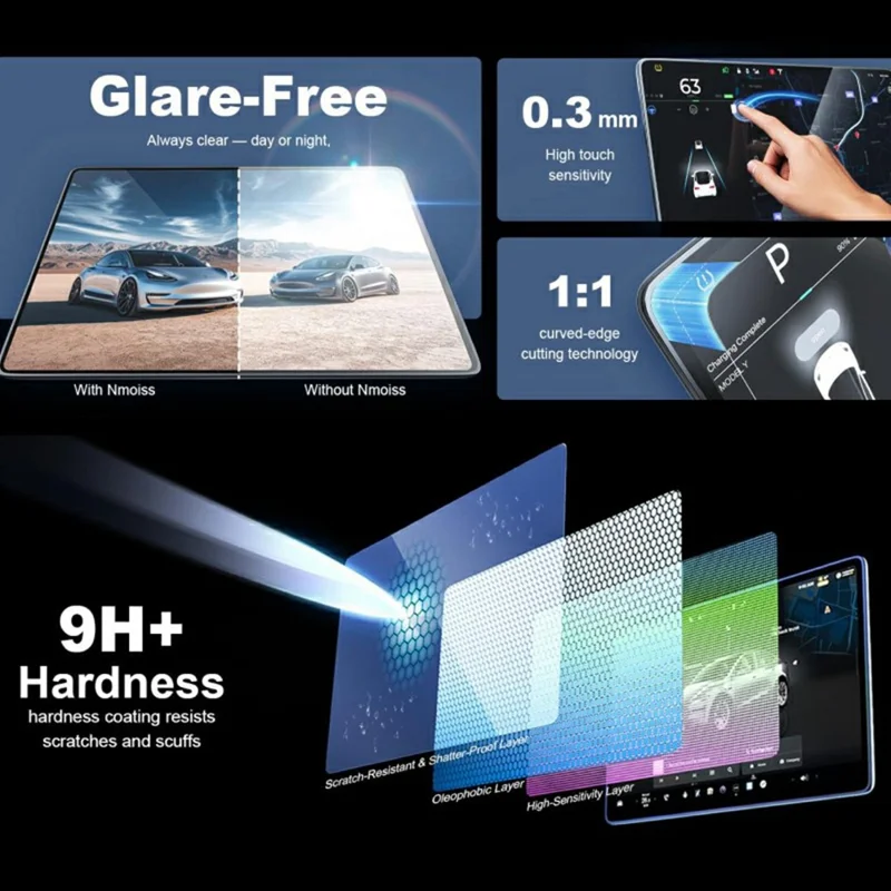 For Tesla Model 3 (2017-2023) / Model Y (2020-2025) Tempered Glass Film Car Display Navigation + Rearview Mirror Screen Protector - Transparent