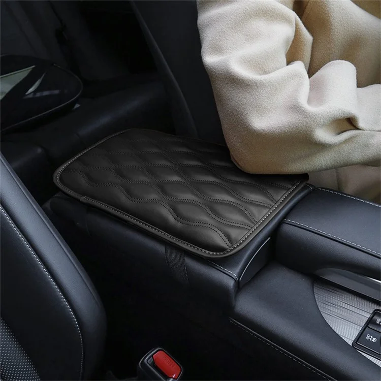 BY-1113 Leather Car Armrest Pad Auto Center Armrests Storage Box Mat Cushion Cover Anti-slip Armrest Protector - Black