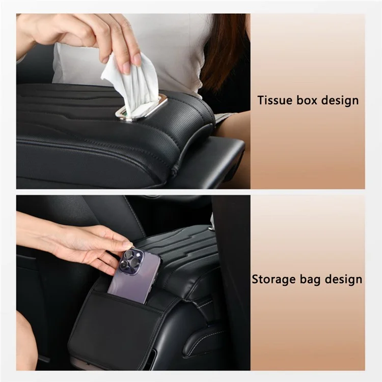 FSX001 Leder + Memory-Schaum Auto-Armlehnenbox Erhöhter Pad Auto-Armlehnenbox Abdeckung Taschentuchbox - Schwarz