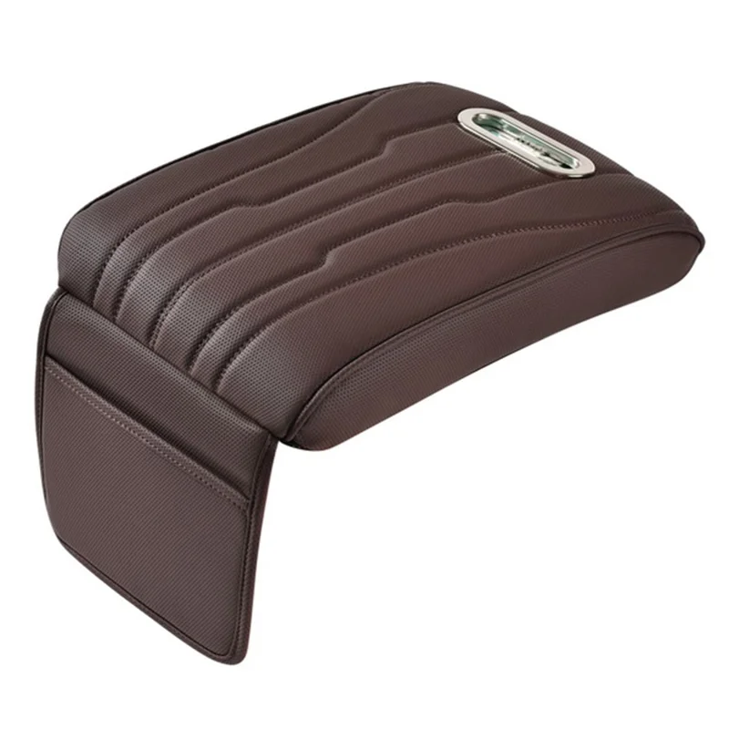 FSX001 Leather+Memory Foam Car Armrest Box Heighten Pad Car Armrest Box Cover Tissue Box - Brown