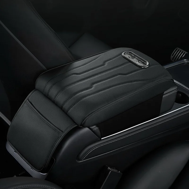 FSX001 Leather+Memory Foam Car Armrest Box Heighten Pad Car Armrest Box Cover Tissue Box - Brown